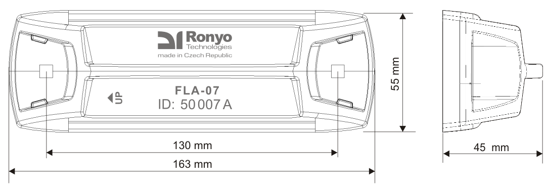 ﻿Rys. 3a - wymiary konstrukcyjne detektora FLA-07