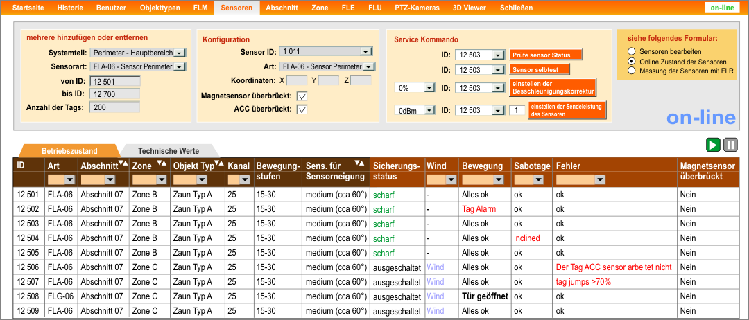 Abb. 14 - Betriebsbildschirm für Benutzer (Agenda Detektoren online)
