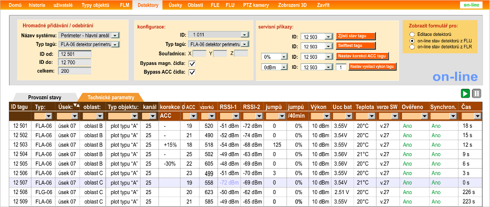 obr. 15 - Operační obrazovka pro techniky (agenda Detektory on-line)